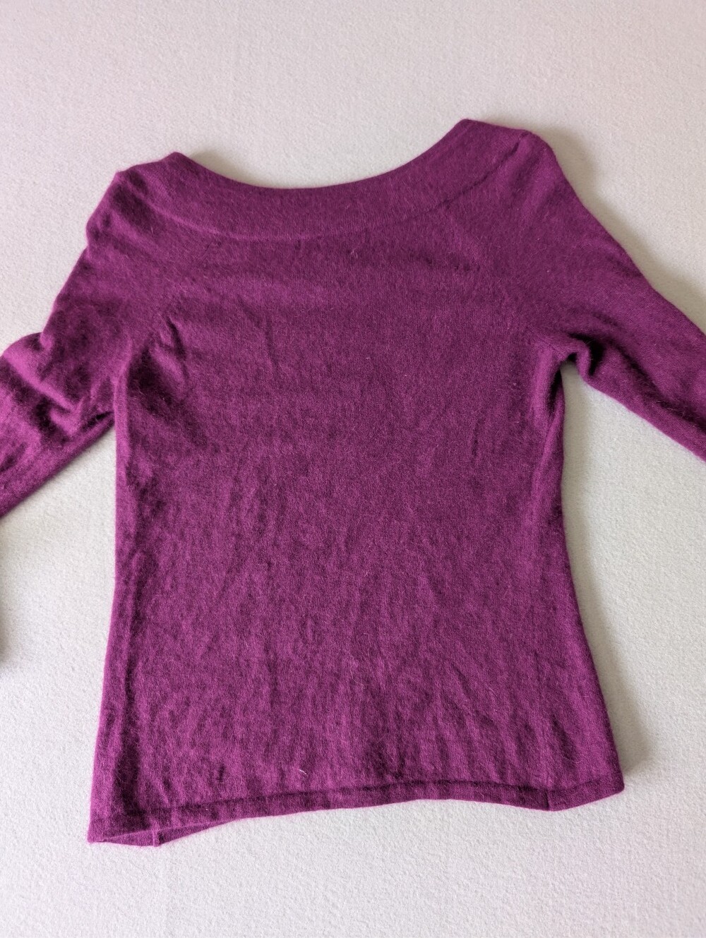 Angora Wool Blend Boatneck Long Sleeve Women's Sweater Sz L Purple Preppy image 5
